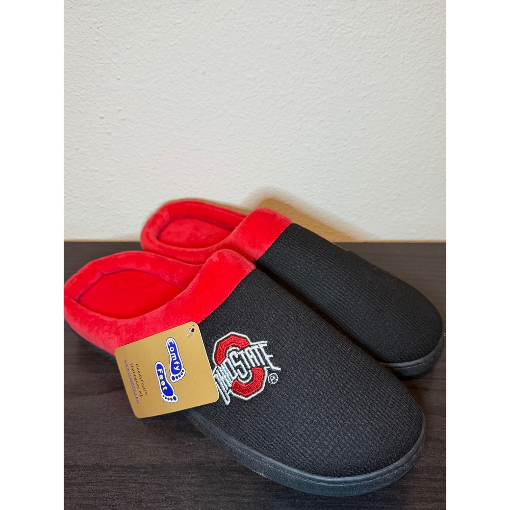 Comfy Feet Ohio State Buckeyes Slippers Black Red Plush House Shoes Large